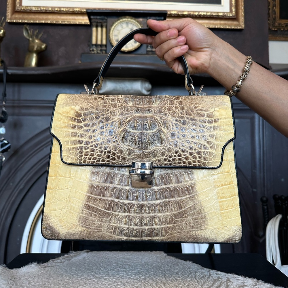 Vintage Alligator Crocodile Skin Top Handle Bag
